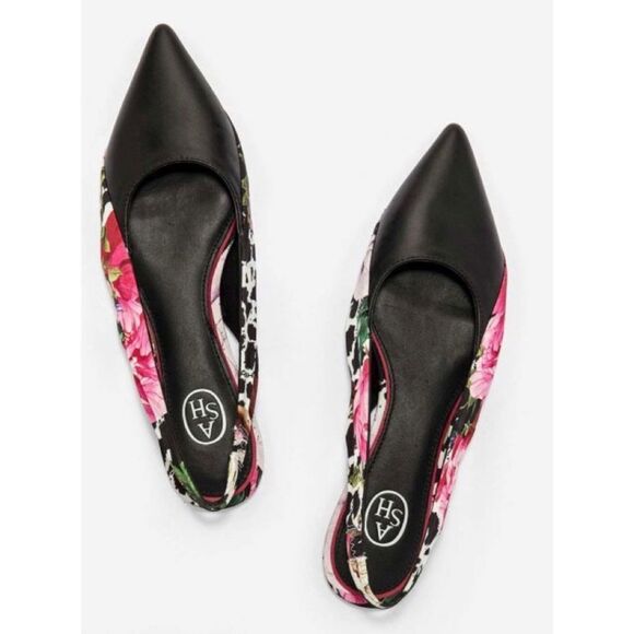 ASH DIVINA Leather & Silk Floral Print Pointed Toe Ballet Flat Slingbacks EU37 - Picture 3 of 12